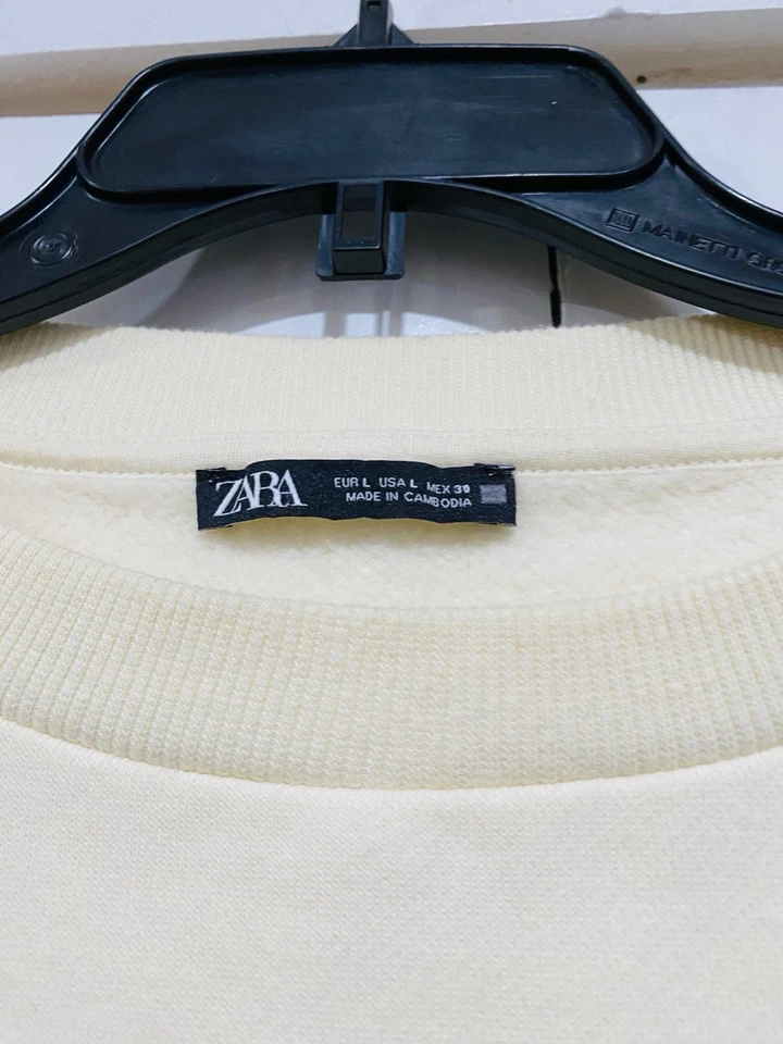 Sudadera Pullover Zara Grande Manga Globo Crema/Marfil Algodón Poliéster Mujer Foto 4 de 4