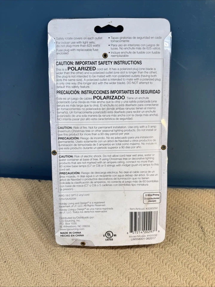 9 Outlet TREE CORD 12' Length Holiday Living 18 Gauge 5 AMP NEW 93252 - Image 4 of 4
