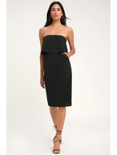 XSCAPE Womens Black Zippered Strapless Knee Length Evening Sheath Dress 0