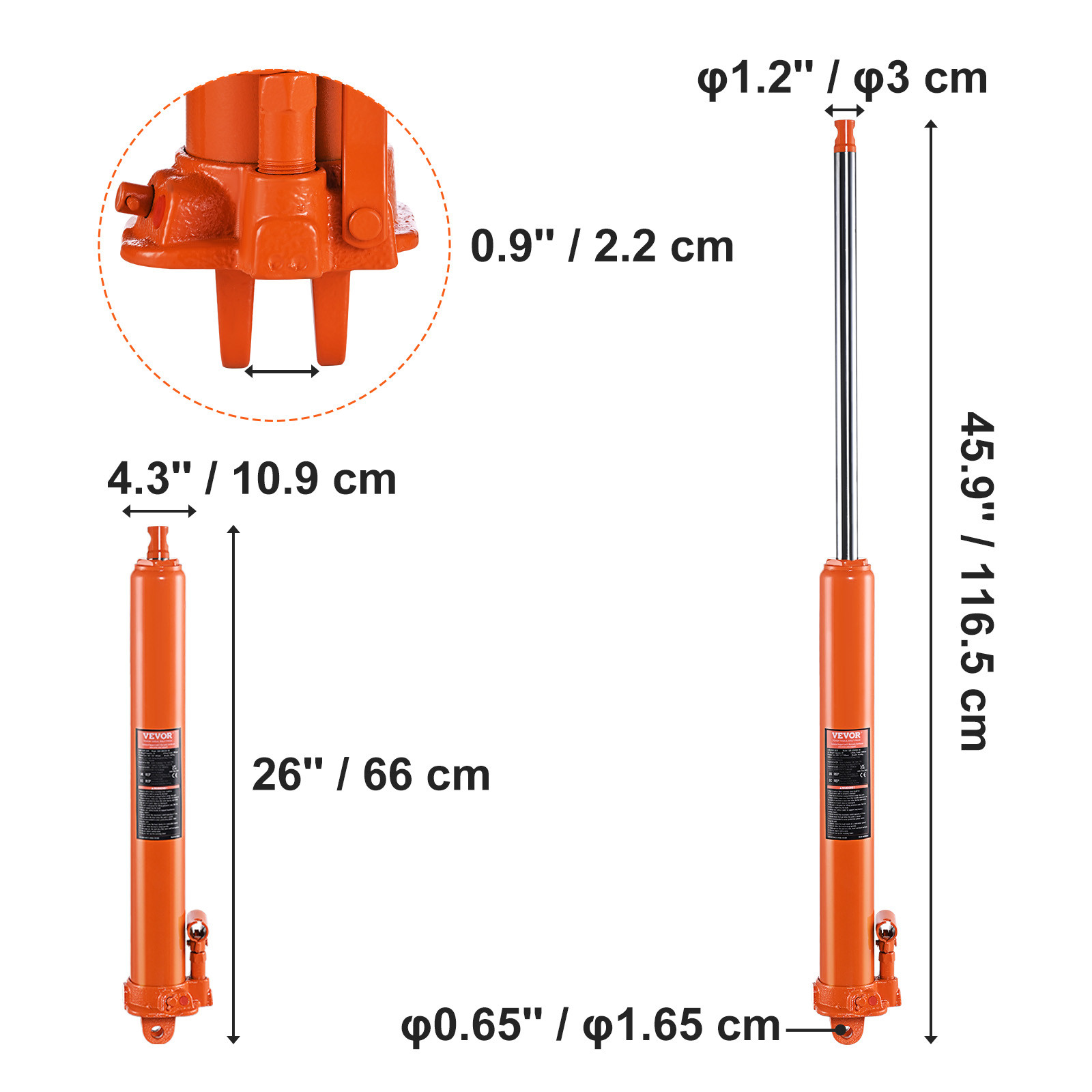 Hydraulic Long Ram Jack 8 Ton Single Pump Clevis Base Engine Hoist Shop Crane