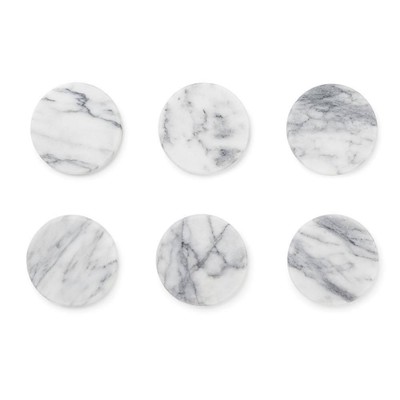 Fox Run Coasters White Marble Round 3.5'' Cork Bottom Drink Protectors Set of 6