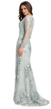 MAC DUGGAL 67539 Seamist Embellished V-Neck Illusion Long Sleeve Gown SZ 4 NWT