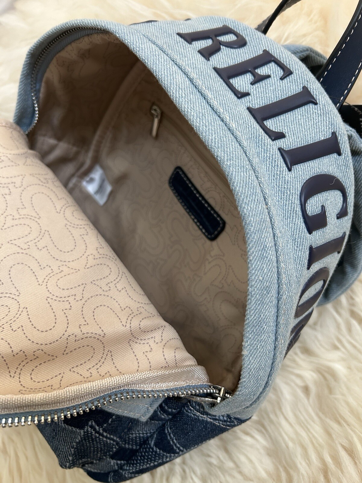 NWT TRUE RELIGION Mini Denim Sky Logo Backpack Original Price $120 image 4