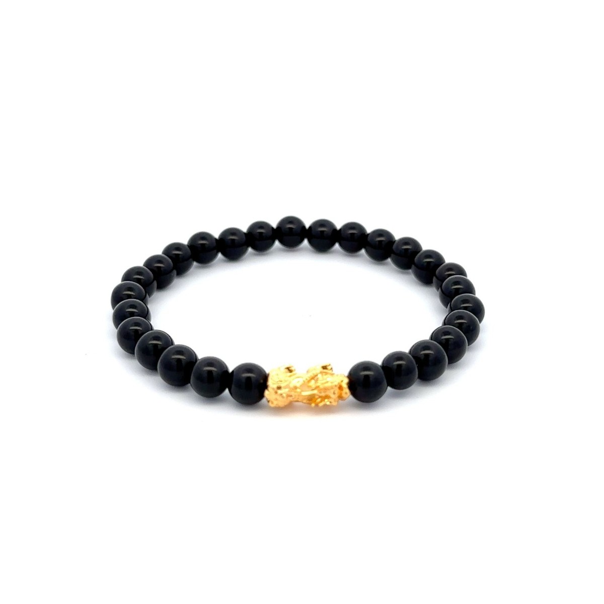 18K Gold Pixiu Piyao Bracelet Natural Gemstones Onyx 6mm