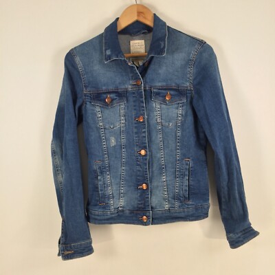 Esprit womens denim jacket size XS blue long sleeve collar cotton 073799