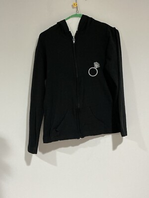 Woman s In Your Face Apparel Black Medium zip Up Hoodie Rhinestone Bride