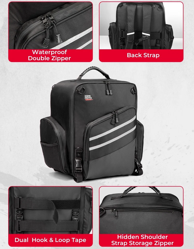 40L Motorcycle Sissy Bar Bag Luggage Rack Tail Bag Sport Backpack for Outdoor - Image 4 of 4