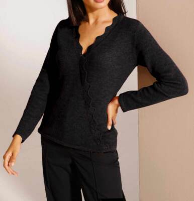 CRÉATION L PREMIUM Damen Kuschel-Pullover, schwarz