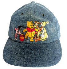 VTG 1980s Disney Winnie The Pooh Denim Hat Blue Snapback Embroidered Adults Teen