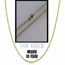 Real Solid 14k Yellow Gold Rope Chain Light Ladies Necklace 1.5mm 16"-20" ITALY