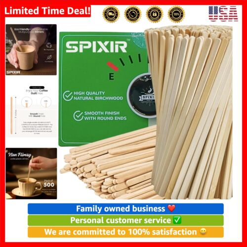 Wooden Coffee Stirrers, 500 Disposable Coffee Stir Sticks, 7-inch Wooden Stir...