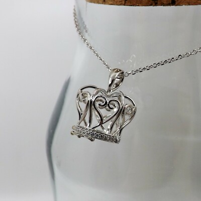 925 Silver Essential Oil Diffuser Pendant, 3-D Crown with CZ, Aromatherapy 