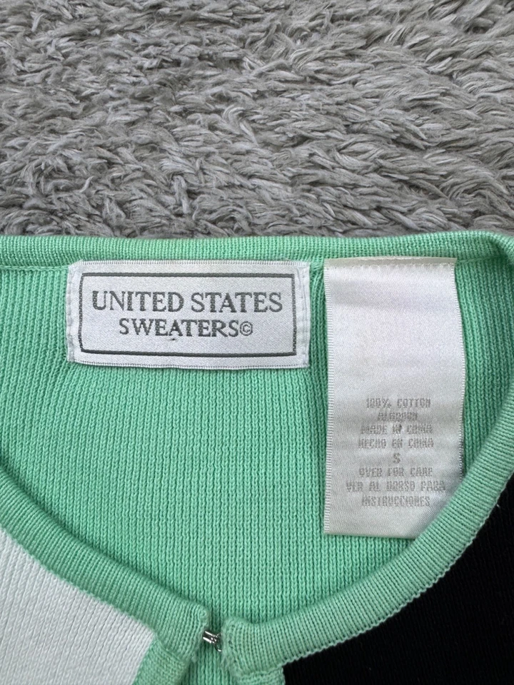 Suéter de Estados Unidos para mujer pequeño verde menta bloques de colores retazos cárdigan de colección Foto 3 de 4