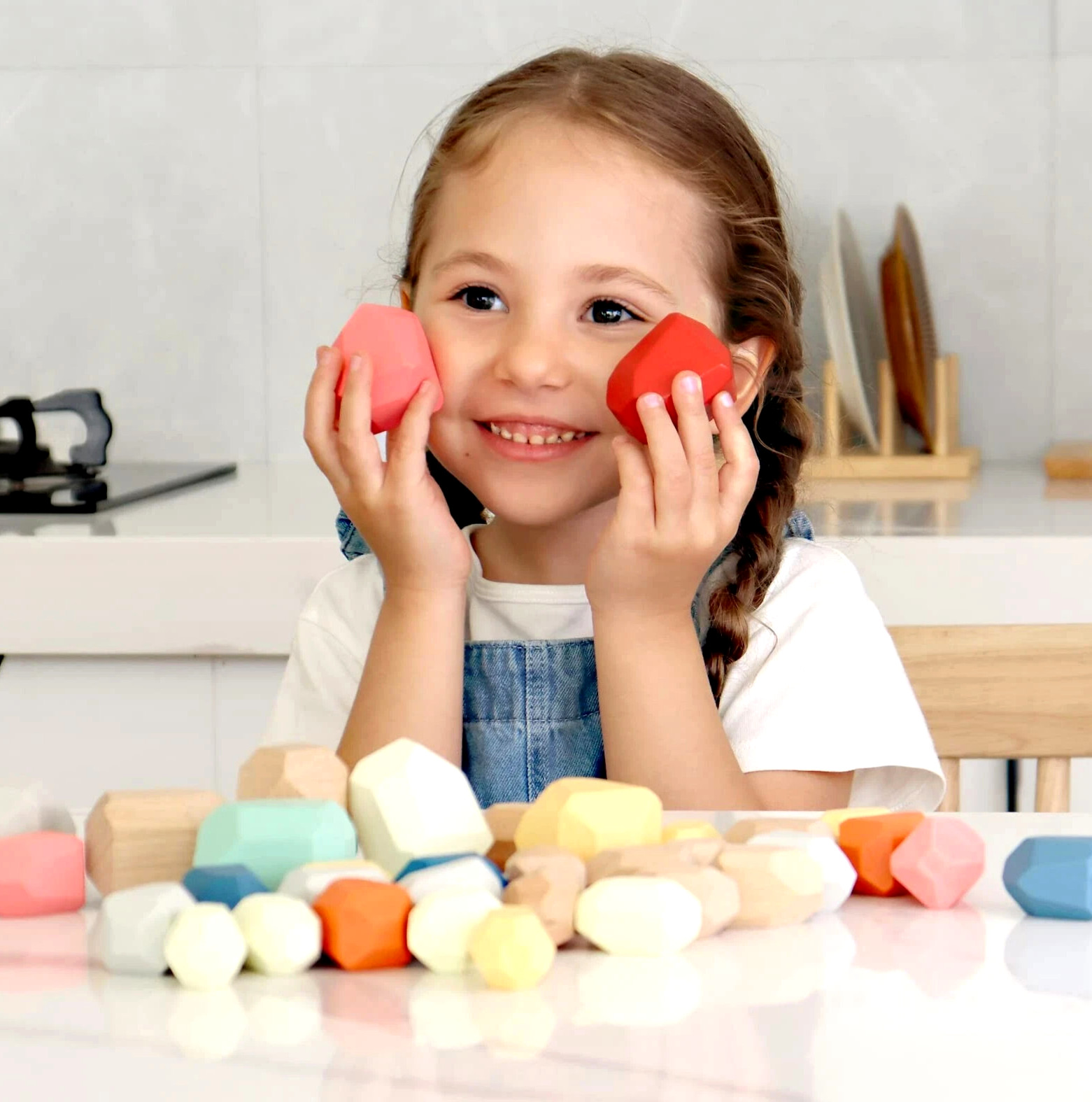 36 Piece Balancing Wooden Stone Blocks for Toddlers Multicolored Stacking Stones