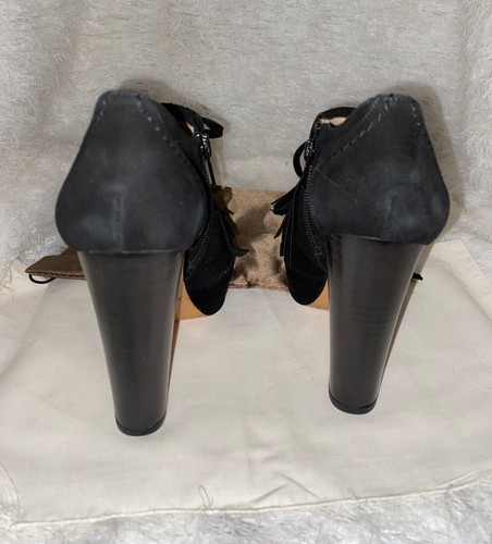 Pura López ~ Black Suede Fringe Bootie 5" Heels, Original Bag ~Size 4.5 ~ Spain - Picture 3 of 9