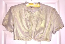 "june" Shimmery Gold Soft Leather Bolero Jacket Ruffles Short Sleeves Size L