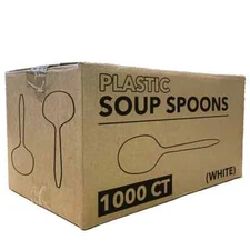 Bulk Disposable Plastic White Single Use Soup Spoons For Restaurants,Delis,Event