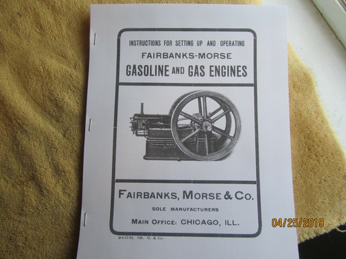 Super Rare 1902 Fairbanks Morse Gas Engine Instruction/Parts Manual Reprint