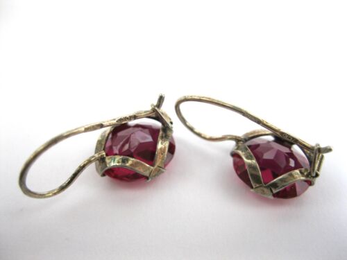 EARRINGS SILVER 875 Ruby corundum stones Soviet Union USSR Vintage Original - Picture 14 of 23