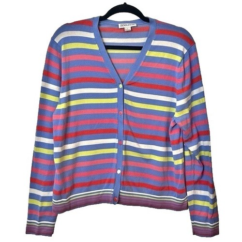 Pendleton Cardigan Sweater Blue Brown Linen Cotton Blend One