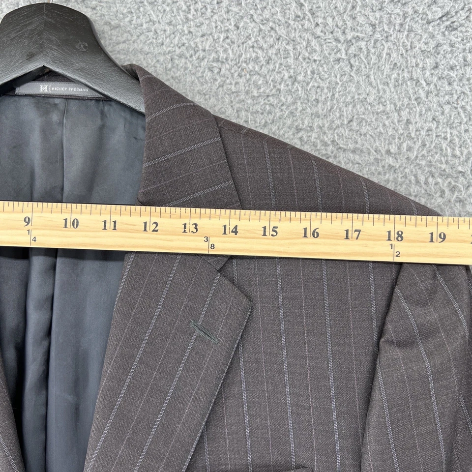 Спортивное пальто Hickey Freeman 44L Loro Piana Super 130's шерстяная коричневая полоса 2 пуговицы - Изображение 2 из 4