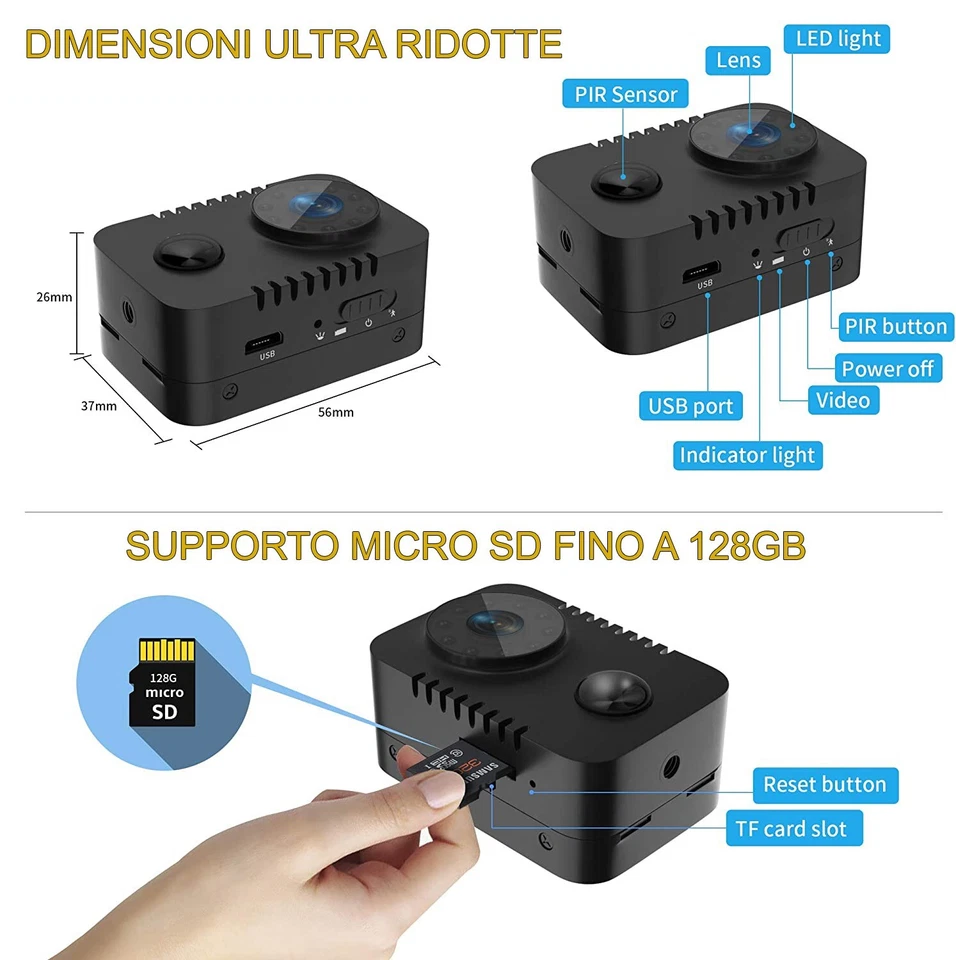 Micro Telecamera infrarossi visione notturna spia microcamera mini micro pir - Immagine 3 di 4