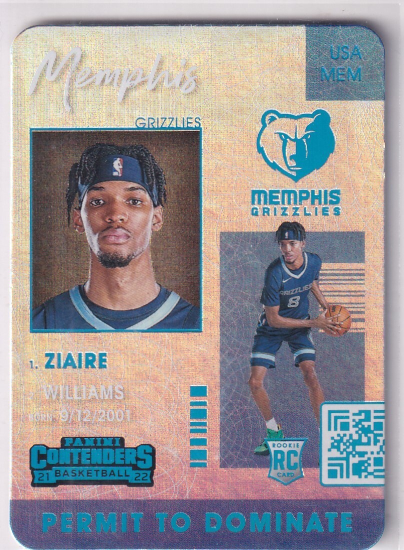 2021-22 Panini Contenders NBA No. 10 Ziaire Williams Rookie Permit Dominate SSP