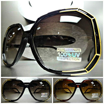 OVERSIZE CLASSIC RETRO VINTAGE STYLE SUNGLASSES Black or Brown Frame Gold Accent