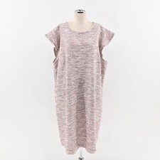 Loft Tweed Dress Womens Size 26 Pink White Textured Ruffle Sleeve Relaxed Shift