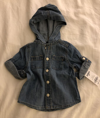 Baby Bgosh size 3M denim hooded short sleeved shirt