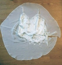 Womens LARGE Vintage VAN RAALTE Ivory Lace ASSYMETRIC Sheer Skirt SLIP LINGERIE