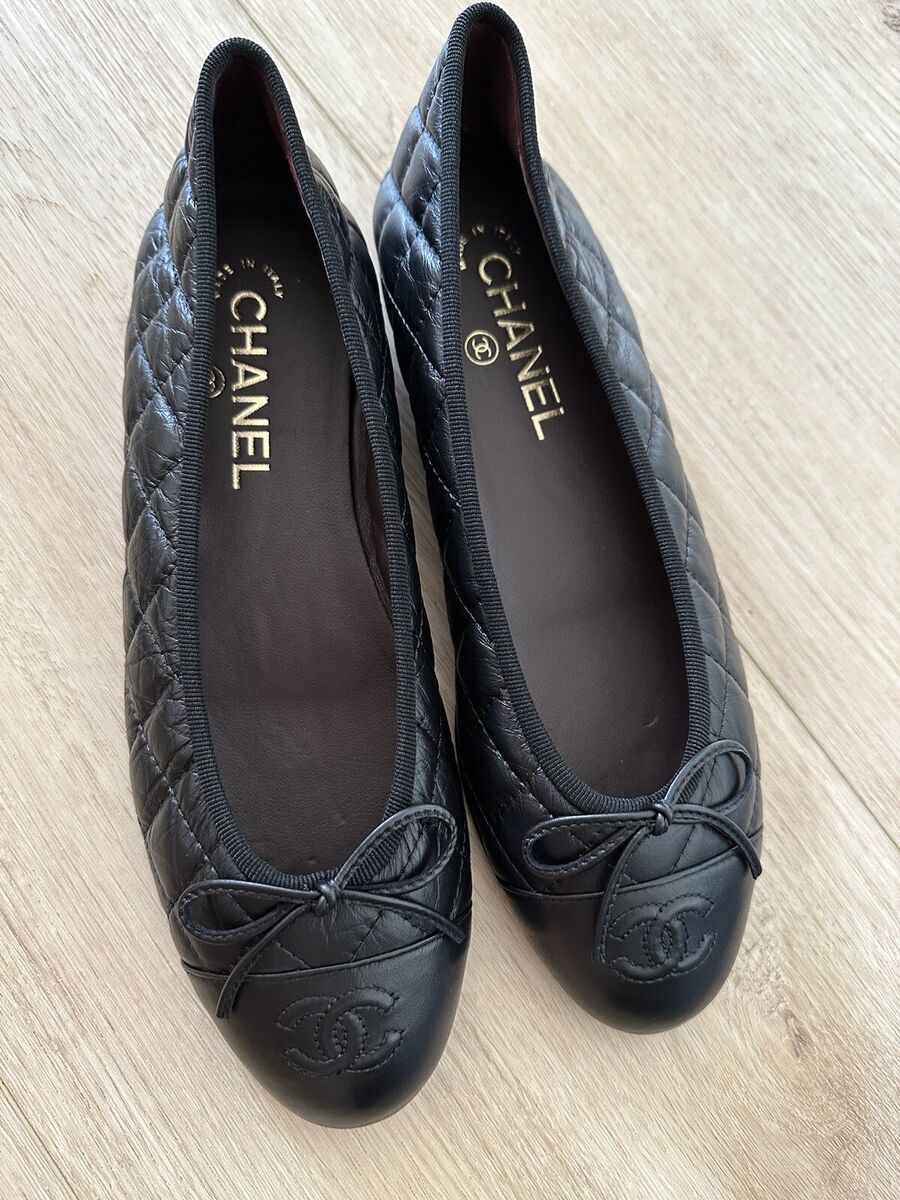 size 36.5EU NIB CHANEL Black Aged Calfskin Cap Toe Ballerina size 36.5EU NIB CHANEL Black Aged Calfskin Cap Toe Ballerina