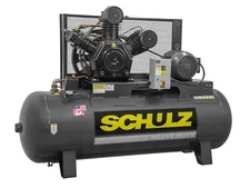 SCHULZ AIR COMPRESSOR, 10HP, 120 GALLONS HORIZONTAL TANK, 208-230-460 VOLTS