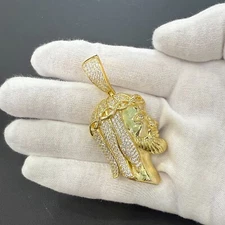Iced Out Jesus Pendant 2.5" Gold Plated 925 Silver CZ Bling Mens Jewelry