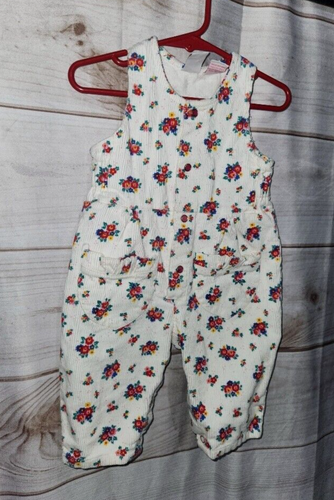 VTG Y2K Kids N Fun Corduroy Floral Overalls Pants 12 months Pearl Snap Button