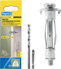 Rapid Hollow Wall Anchors, Pack of 10 Heavy Duty Metal Plasterboard Fixings for