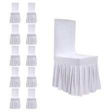 30Pcs White Chair Slipcovers with Skirt Long Stretch Washable for Wedding Hotel
