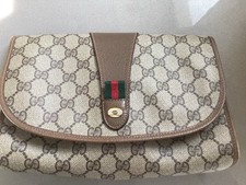 Vintage GUCCI Sherry Line Clutch Bag Purse Beige Authentic