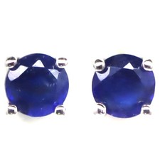 925 Sterling Silver 4 MM. Blue Sapphire Minimalist Earrings White Gold Plated