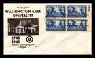 US COVER WASHINGTON & LEE UNIVERSITY FDC SCOTT 982 PLATE BLOCK SPARTAN CACHET