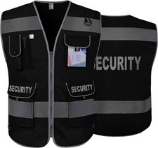 Security Vest for Security Guard 9 Pockets Safety Vest, Black L Reflective