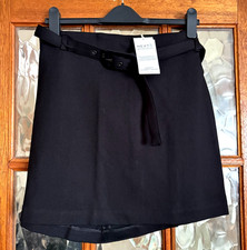 BNWT Ladies NEXT Ebony JET Block BLACK Soft Stretch BELTED PONTE Mini Skirt 22R
