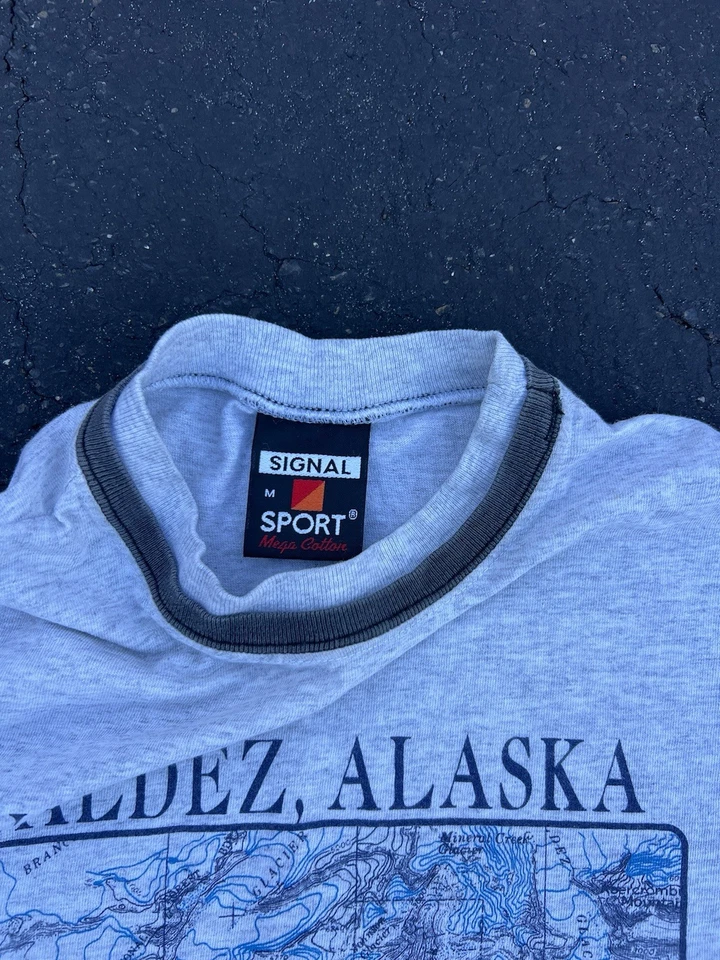 Camiseta De Colección Años 80 90 Valdez Alaska Signal Gris Medio Mapa Gráfico Foto 3 de 4
