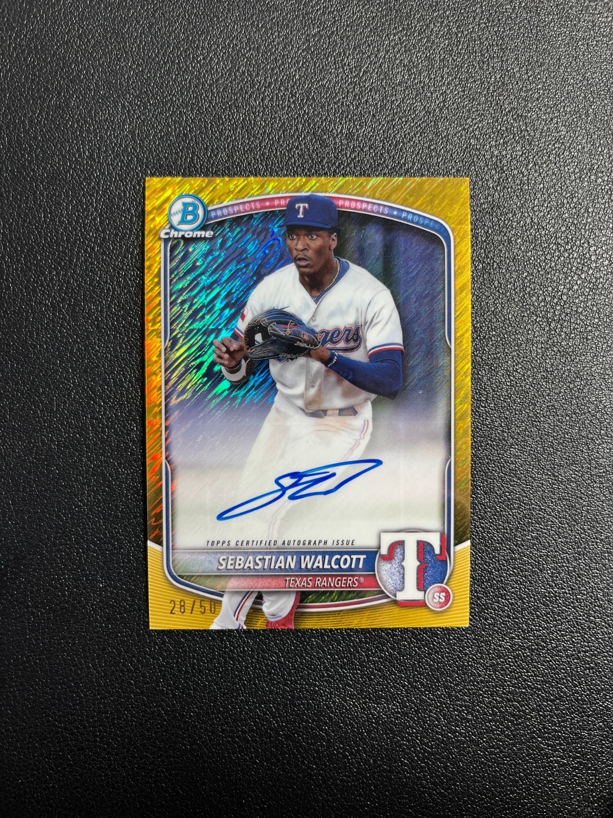 2025 Bowman Chrome #CPA-SW Sebastian Walcott Gold Shimmer Auto 28/50 BJGPF