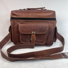 Vintage Genuine Leather Camera Bag Messenger Crossbody Brown Travel Case