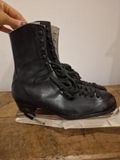 Fagans Black Leather Vintage Ice Skates Size Uk 8 Made In England