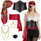 Renaissance Pirate Costume Accessories Women Pirate Bandana 6-piece Set Red