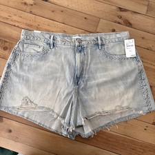 Brand New Good American Good 90’s Studded Blue Denim Shorts US 15 UK size 18 20