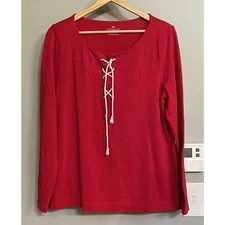 Talbots Top Lace-Up Long Sleeve Cotton Pullover Womens Large EUC