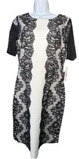 Antonio Melani Mitzri Dress Size 8 Ivory Black Lace Overlay Sheath Short Sleeve